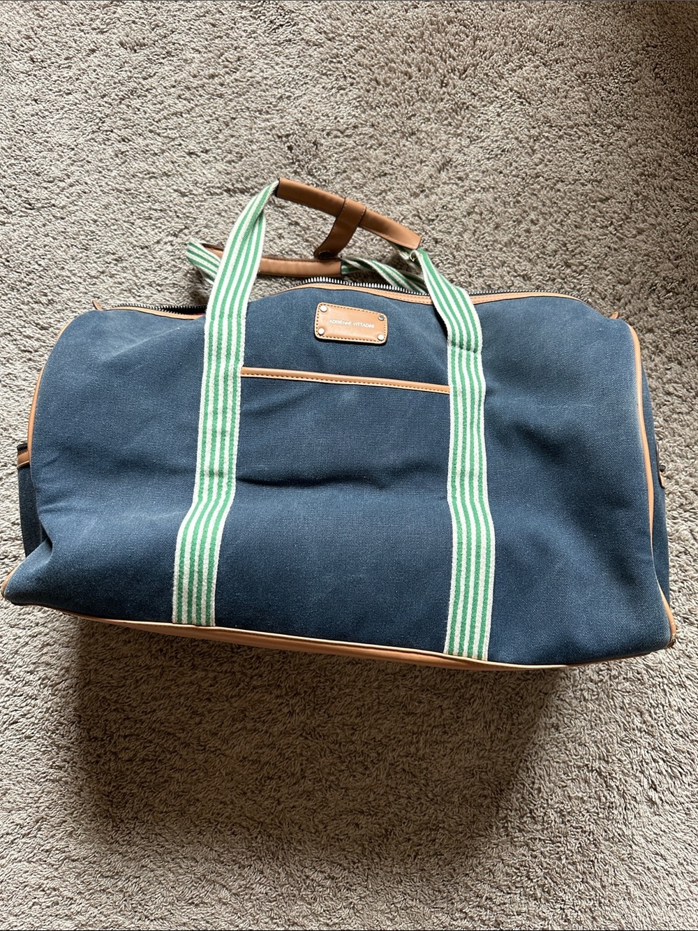 Canvas Weekender Duffel Bag - Navy with Green Striped Handles